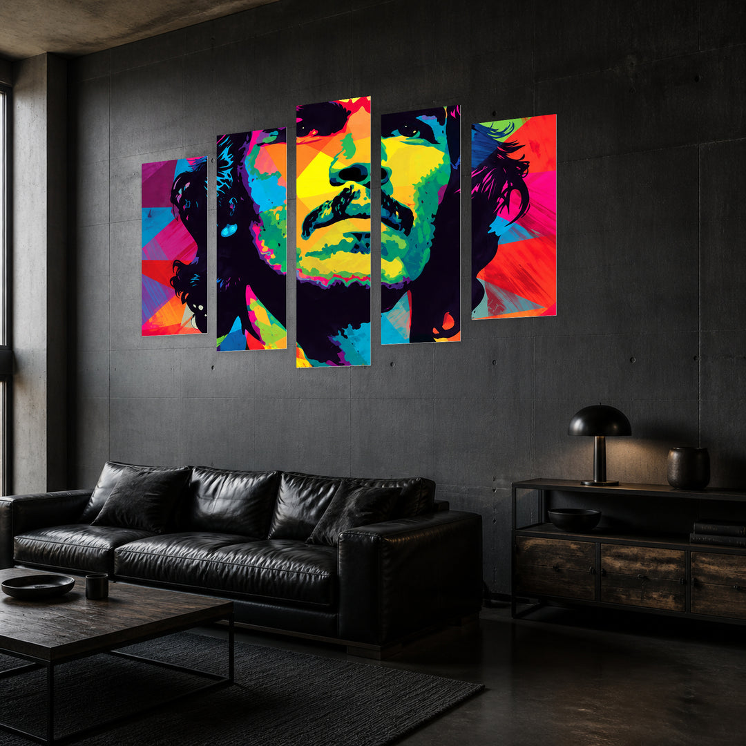 Che Guevara with Dramatic Contrast — five-panel wall art in perspective interior | 5wallart 57816 M2