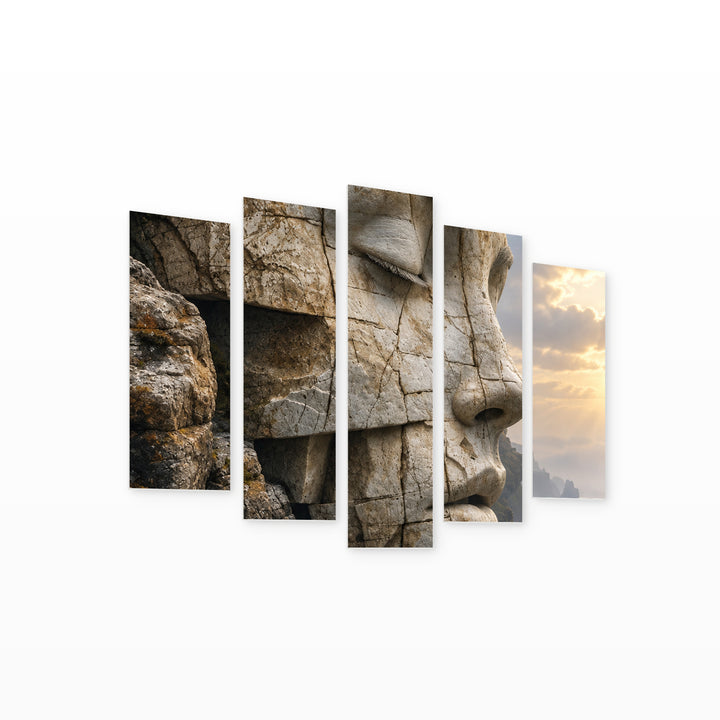 Faces of the Ancient Earth Modern Composition — five-panel wall art on white background in perspective | 5wallart 57817 M1