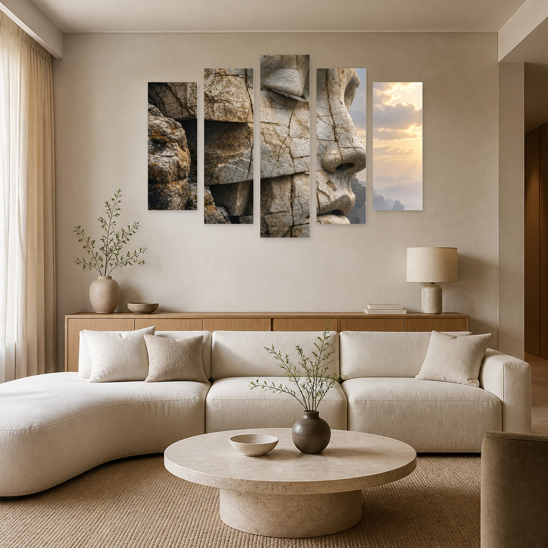 Faces of the Ancient Earth Modern Composition — five-panel wall art in frontal interior | 5wallart 57817 M3