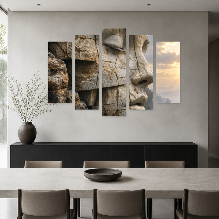 Faces of the Ancient Earth Modern Composition — five-panel wall art in alternate frontal interior | 5wallart 57817 M4