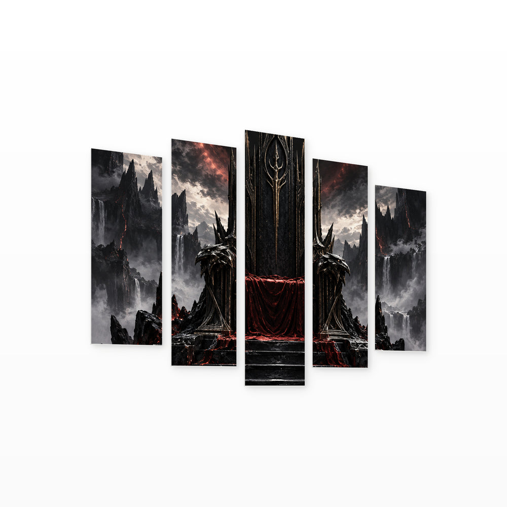 Dark Fantasy Throne with Dramatic Contrast — five-panel wall art on white background in perspective | 5wallart 57820 M1