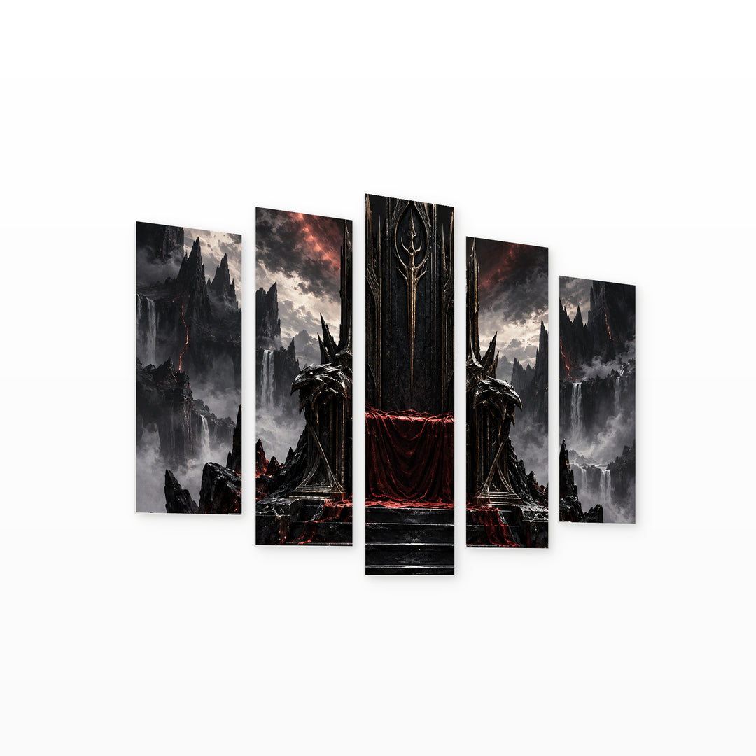 Dark Fantasy Throne with Dramatic Contrast — five-panel wall art on white background in perspective | 5wallart 57820 M1