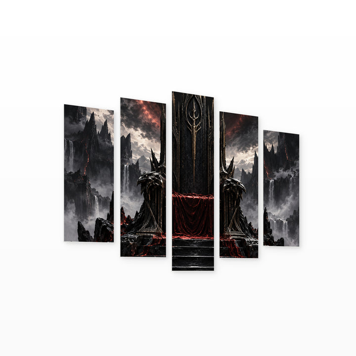 Dark Fantasy Throne with Dramatic Contrast — five-panel wall art on white background in perspective | 5wallart 57820 M1