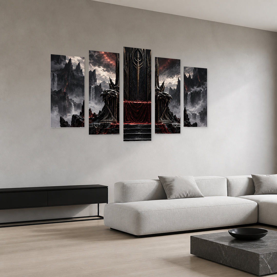 Dark Fantasy Throne with Dramatic Contrast — five-panel wall art in perspective interior | 5wallart 57820 M2