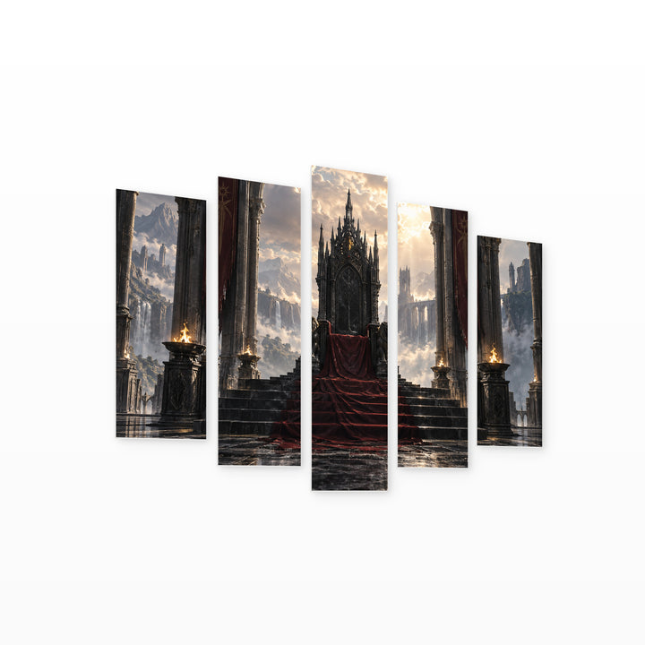Dark Fantasy Throne in Serene Light — five-panel wall art on white background in perspective | 5wallart 57821 M1