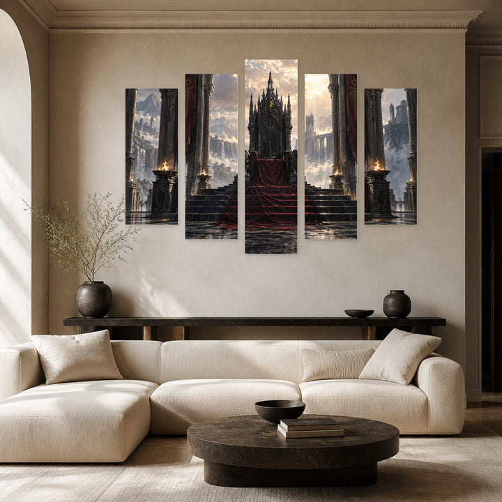 Dark Fantasy Throne in Serene Light — five-panel wall art in frontal interior | 5wallart 57821 M3