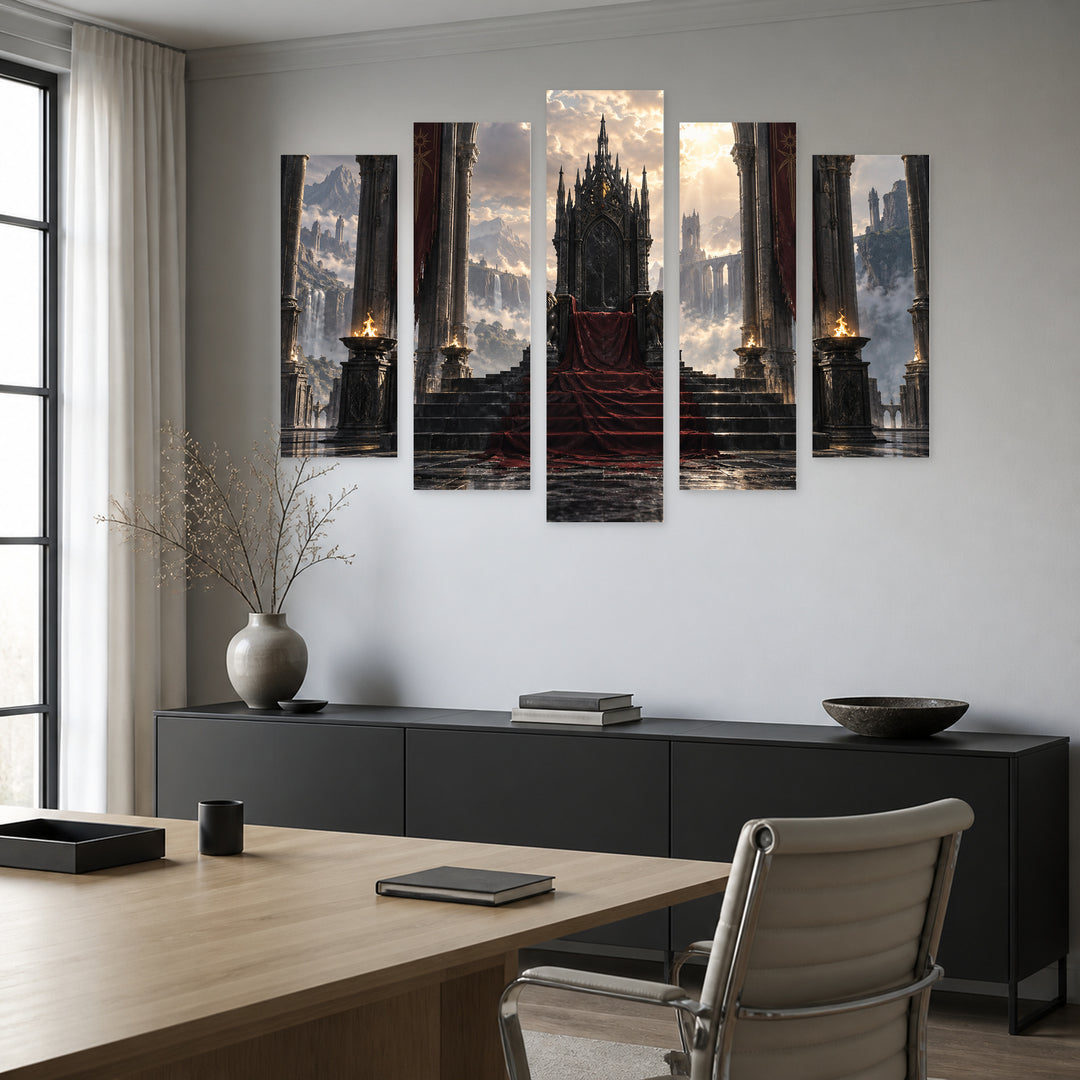 Dark Fantasy Throne in Serene Light — five-panel wall art in alternate frontal interior | 5wallart 57821 M4