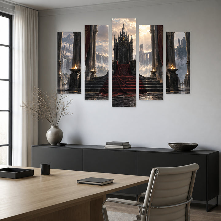 Dark Fantasy Throne in Serene Light — five-panel wall art in alternate frontal interior | 5wallart 57821 M4