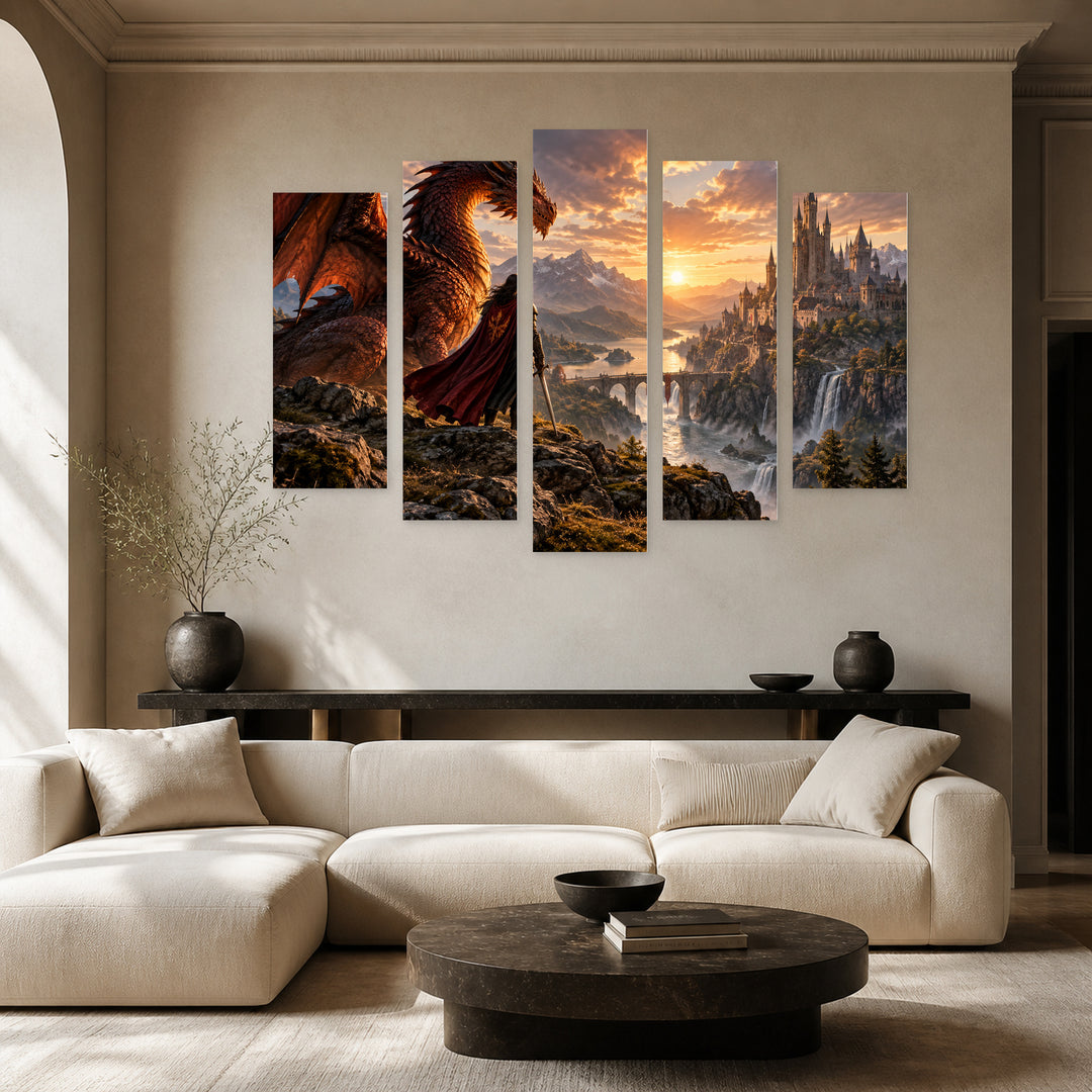 Flame and Kingdom: the Alliance of Fire — five-panel wall art in alternate frontal interior | 5wallart 57822 M4