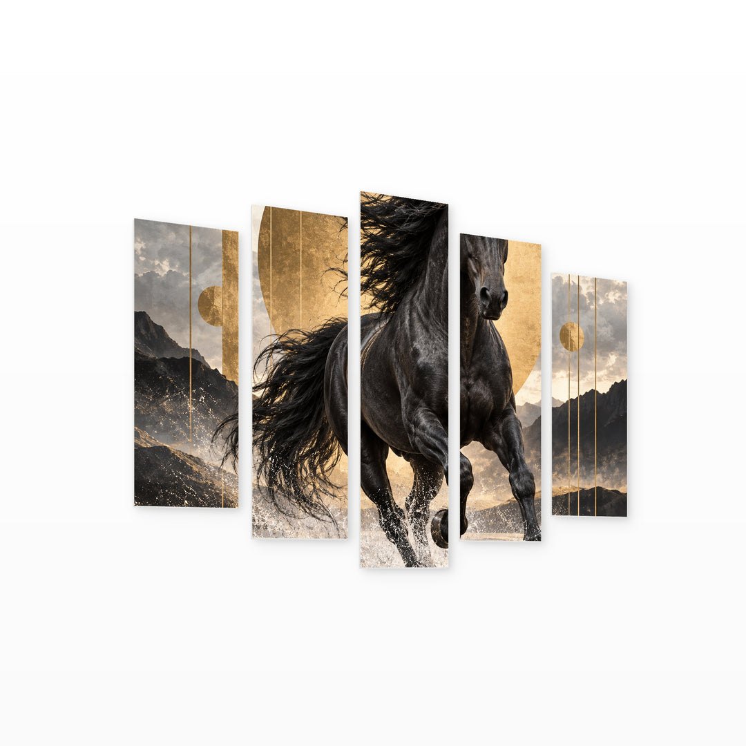 Untamed Power with Geometric Rhythm — five-panel wall art on white background in perspective | 5wallart 57825 M1
