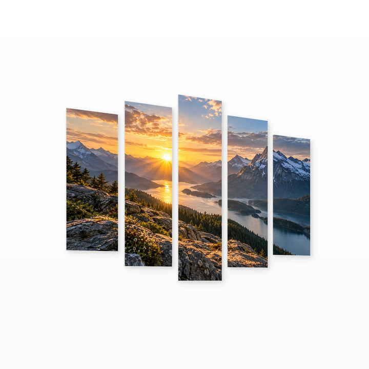 Light and Power with Geometric Rhythm — five-panel wall art on white background in perspective | 5wallart 57827 M1