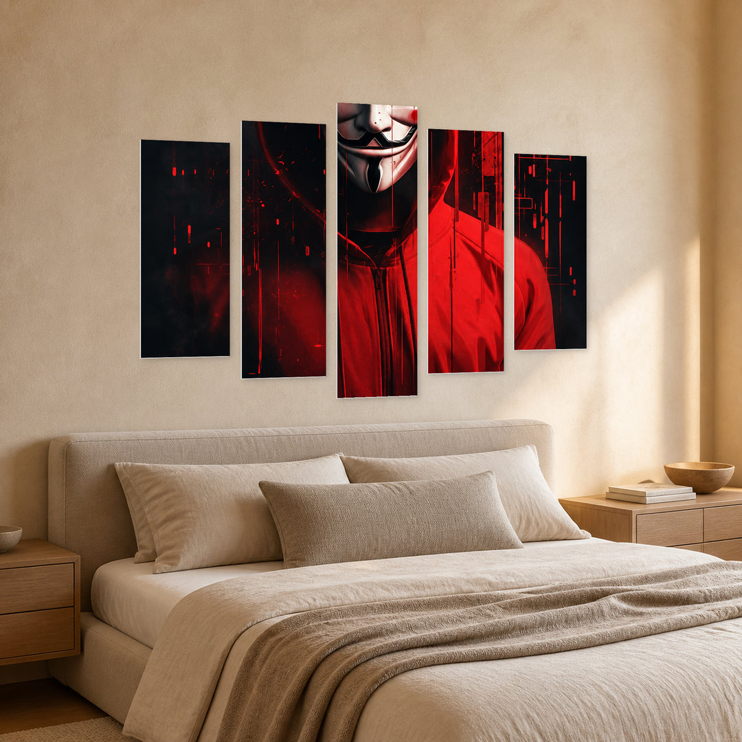 Anonymous Smile in Serene Light — five-panel wall art in perspective interior | 5wallart 57829 M2