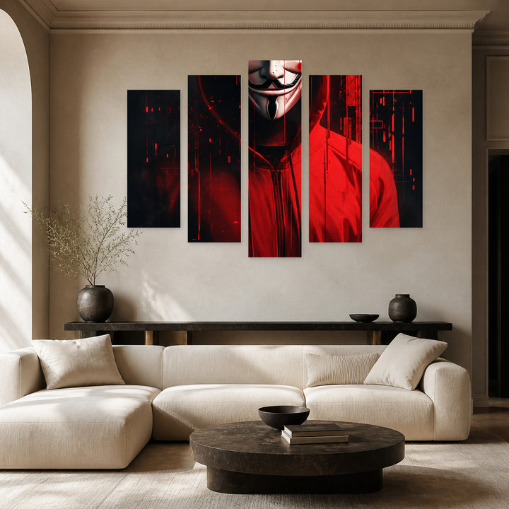 Anonymous Smile in Serene Light — five-panel wall art in frontal interior | 5wallart 57829 M3