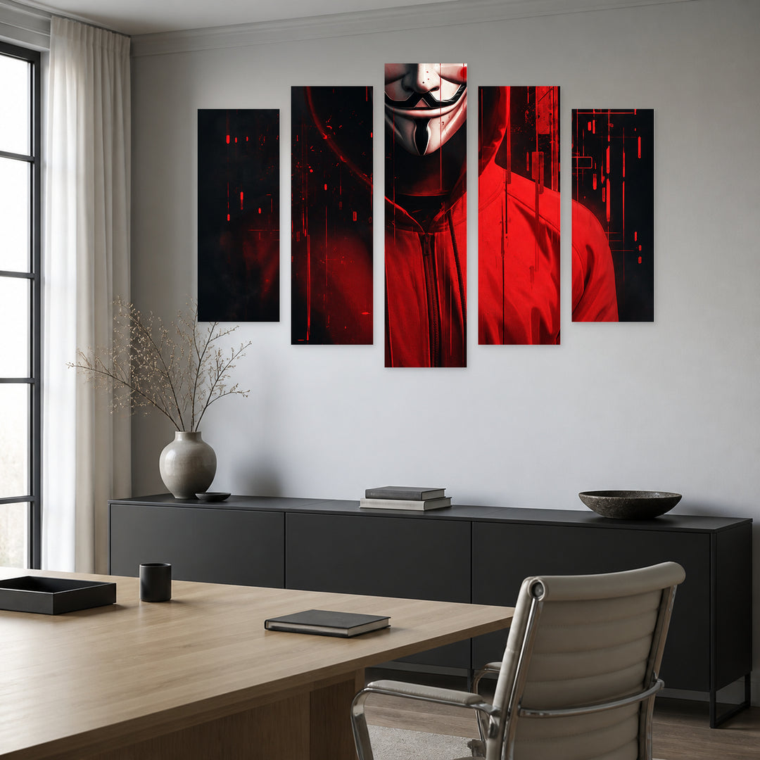 Anonymous Smile in Serene Light — five-panel wall art in alternate frontal interior | 5wallart 57829 M4