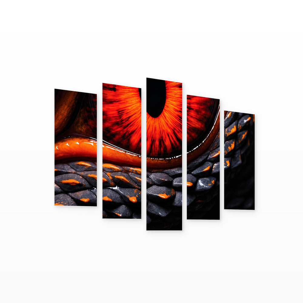 Fiery Gaze with Dramatic Contrast — five-panel wall art on white background in perspective | 5wallart 57831 M1