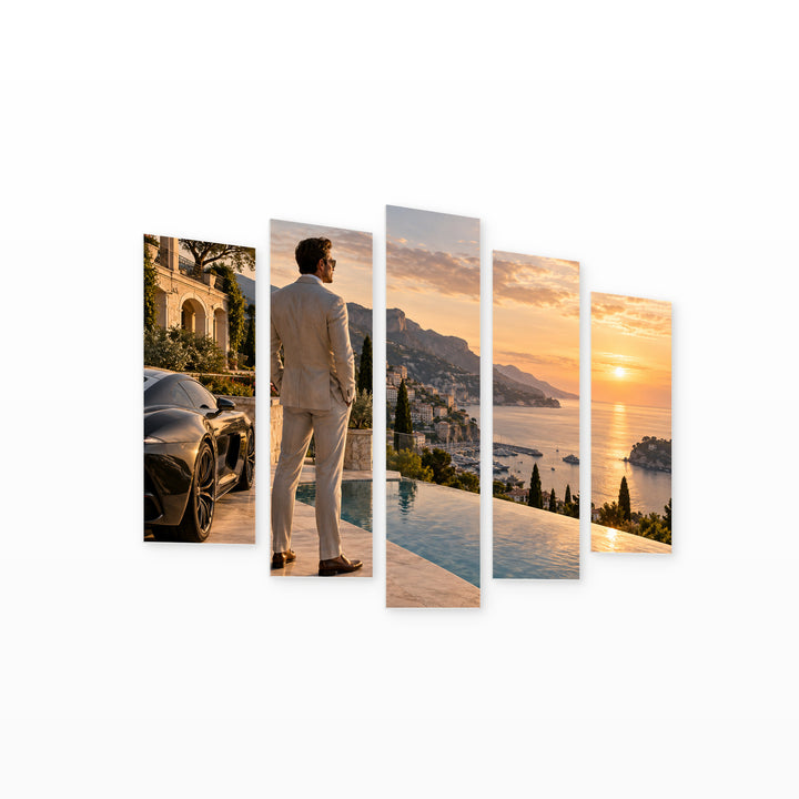Millionaire Magnate in Serene Light — five-panel wall art on white background in perspective | 5wallart 57832 M1