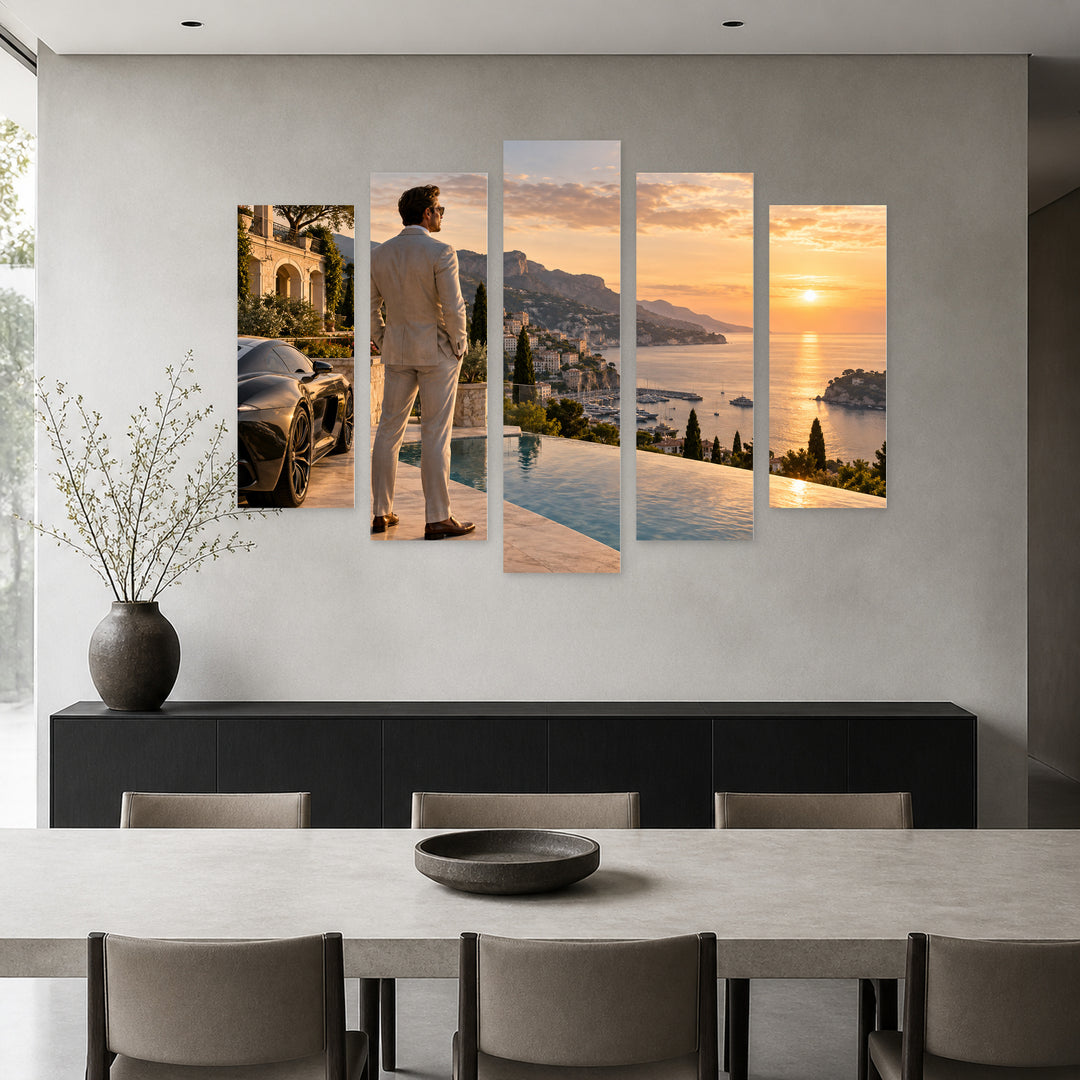 Millionaire Magnate in Serene Light — five-panel wall art in frontal interior | 5wallart 57832 M3