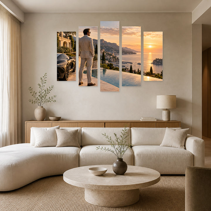 Millionaire Magnate in Serene Light — five-panel wall art in alternate frontal interior | 5wallart 57832 M4