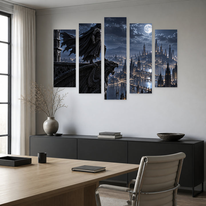 Guardian of the Metropolis at Night — five-panel wall art in alternate frontal interior | 5wallart 57833 M4