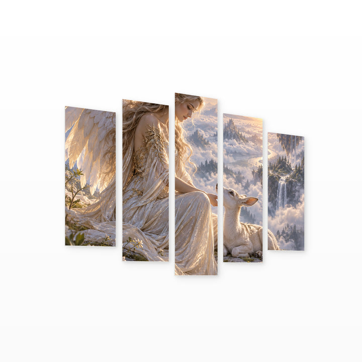 Guardian of Hope with Dreamlike Atmosphere — five-panel wall art on white background in perspective | 5wallart 57834 M1