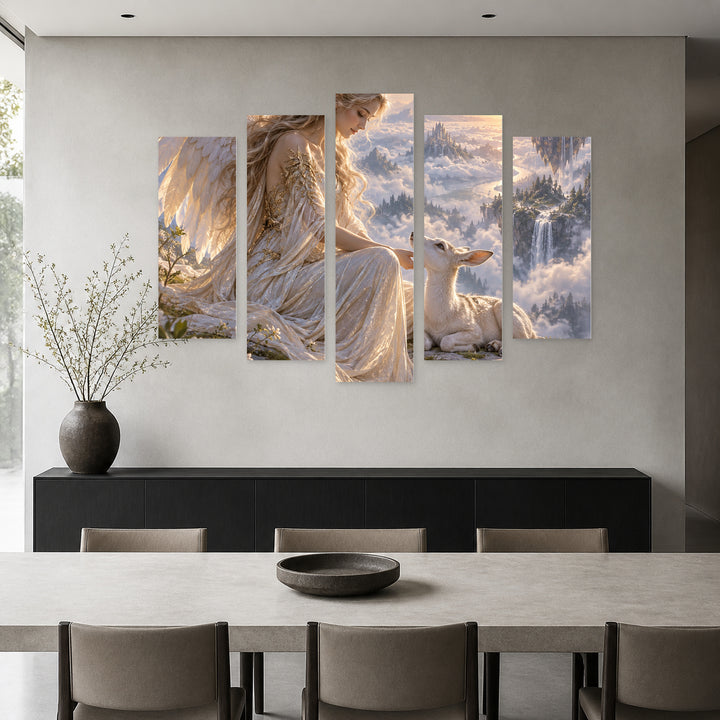 Guardian of Hope with Dreamlike Atmosphere — five-panel wall art in frontal interior | 5wallart 57834 M3