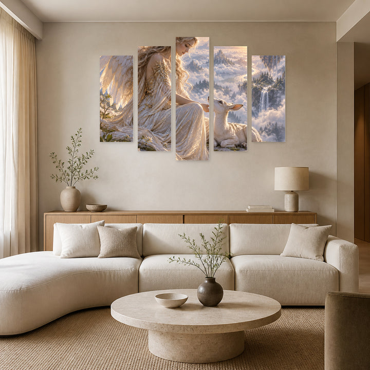 Guardian of Hope with Dreamlike Atmosphere — five-panel wall art in alternate frontal interior | 5wallart 57834 M4