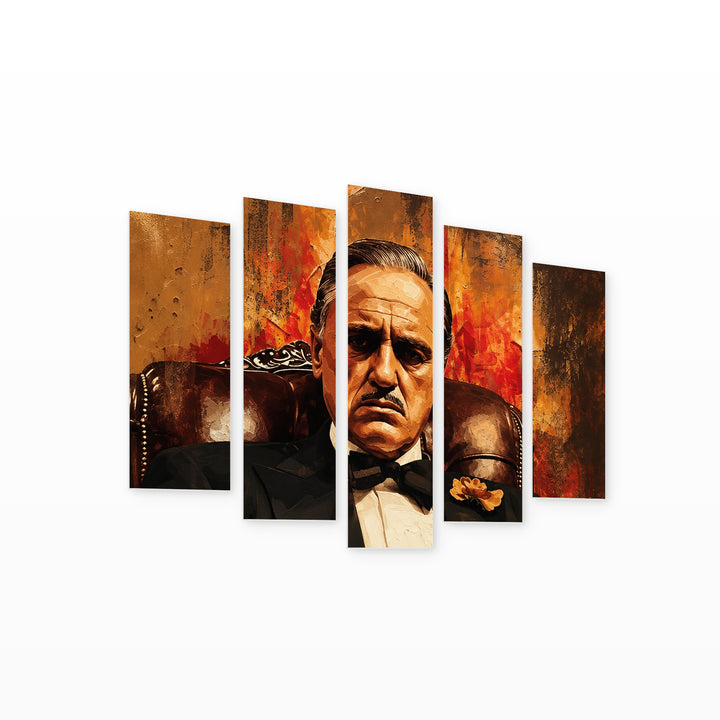 Godfather with Dramatic Contrast — five-panel wall art on white background in perspective | 5wallart 57835 M1
