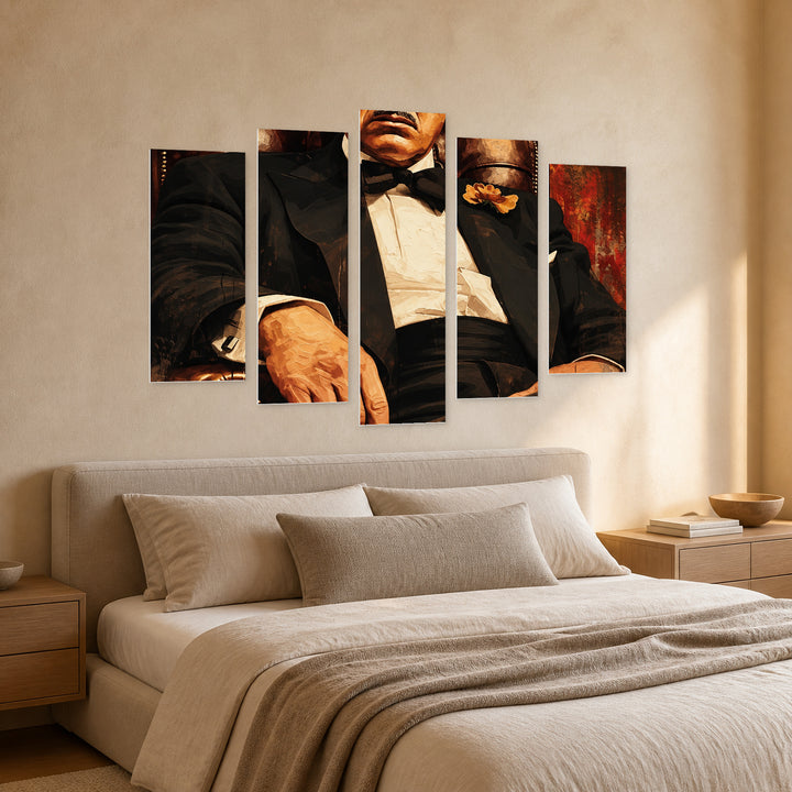 Godfather with Dramatic Contrast — five-panel wall art in perspective interior | 5wallart 57835 M2