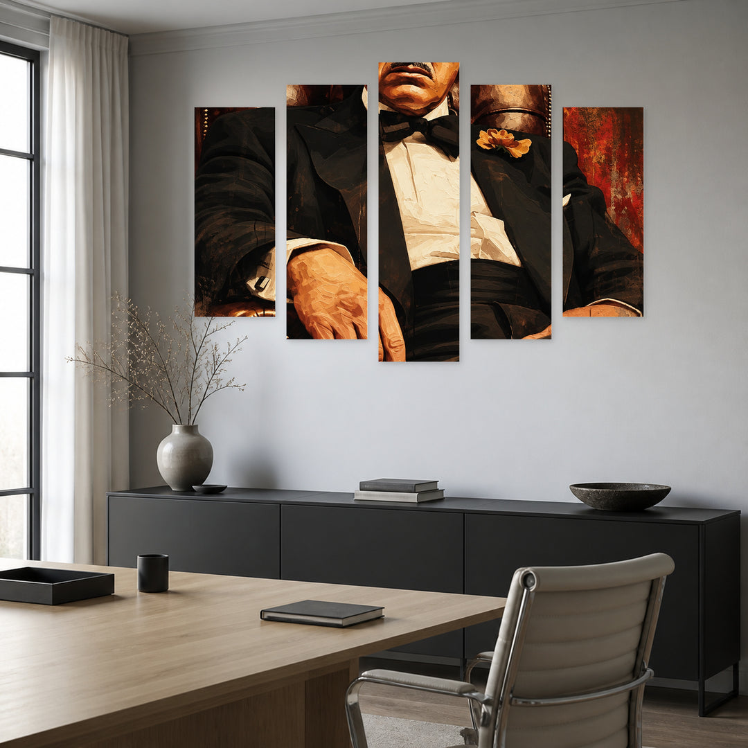 Godfather with Dramatic Contrast — five-panel wall art in alternate frontal interior | 5wallart 57835 M4