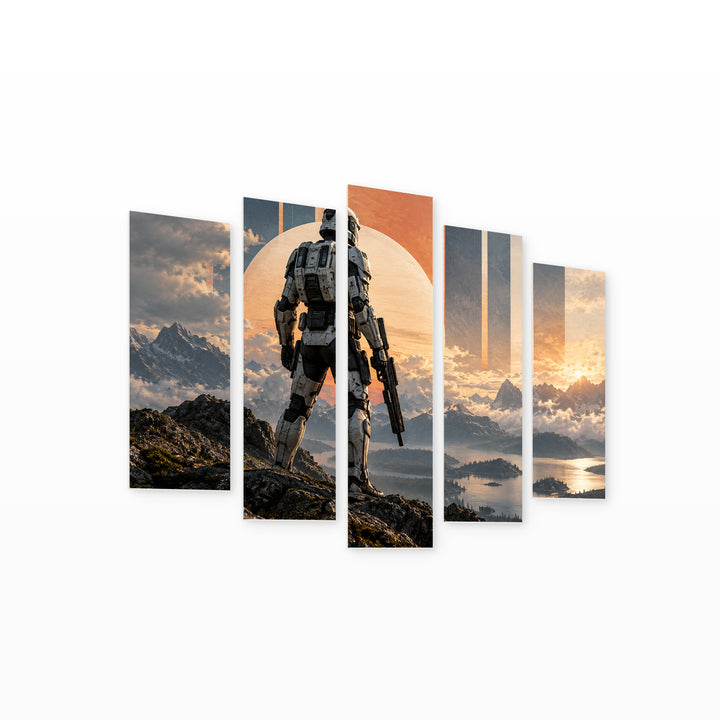 Trooper with Geometric Rhythm — five-panel wall art on white background in perspective | 5wallart 57836 M1