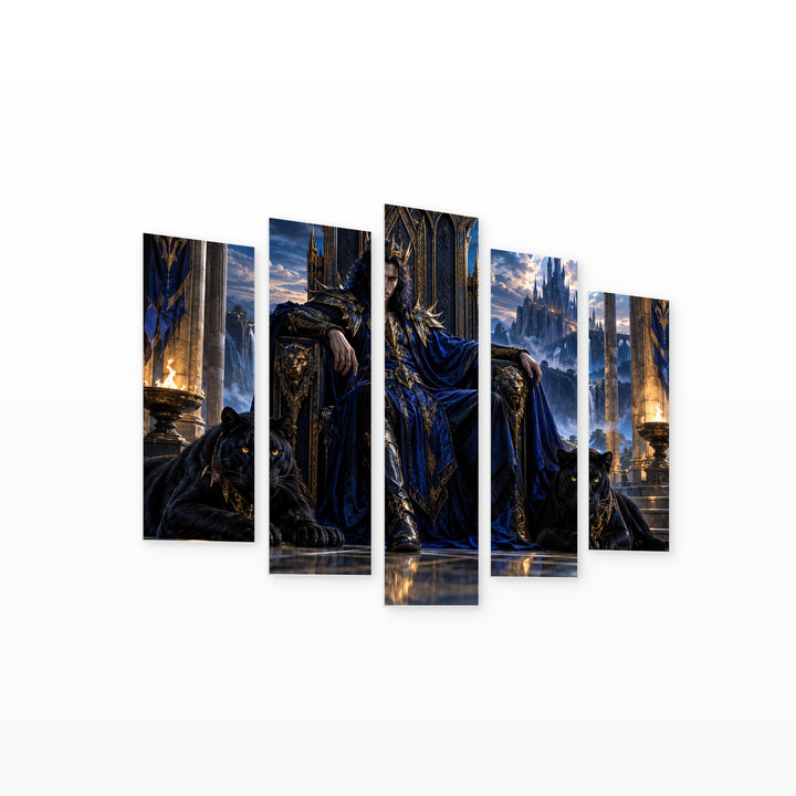 Prince of Chaos in Blue and Gold — five-panel wall art on white background in perspective | 5wallart 57838 M1
