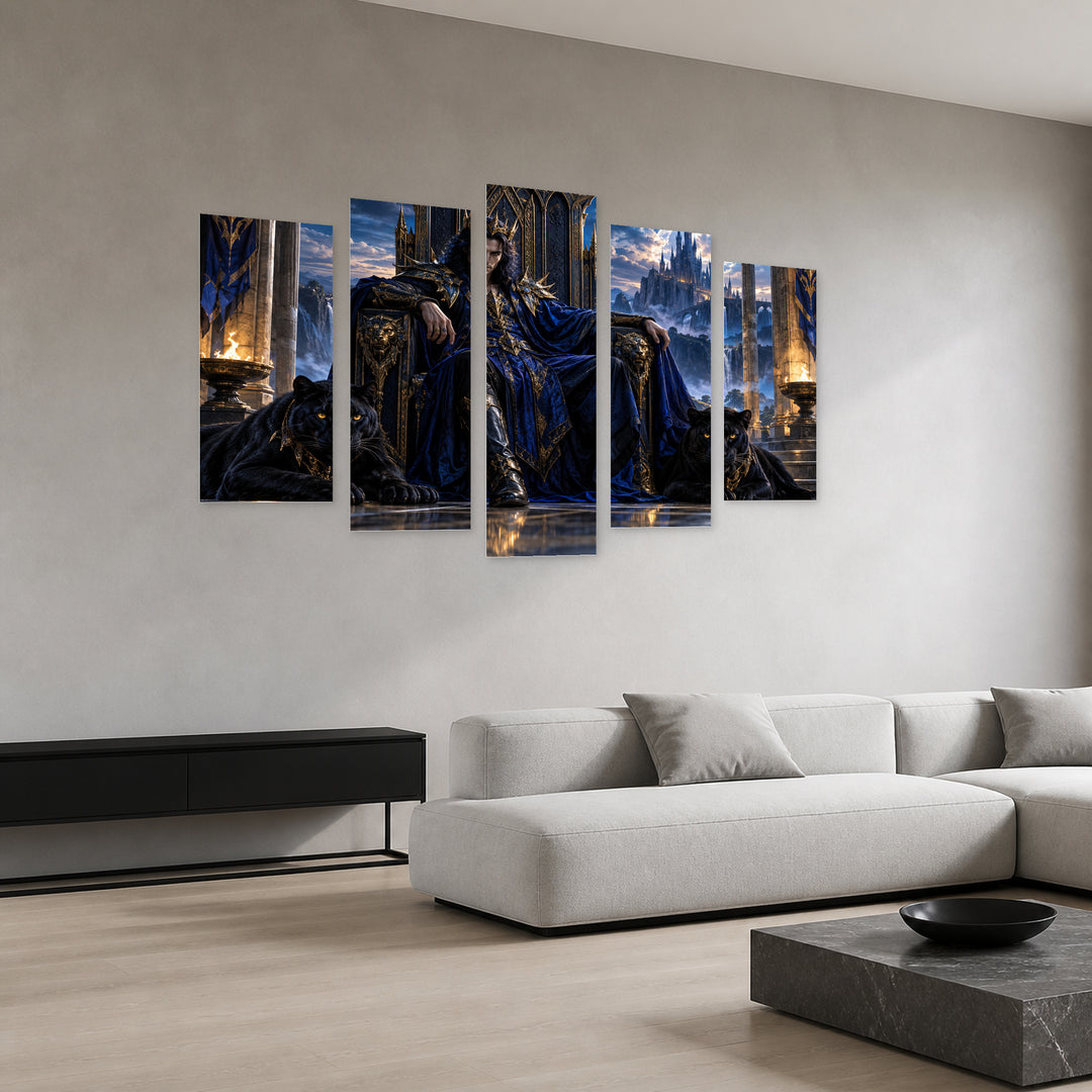 Prince of Chaos in Blue and Gold — five-panel wall art in perspective interior | 5wallart 57838 M2