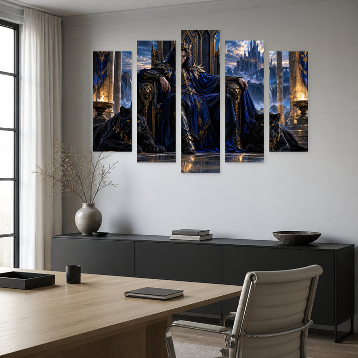 Prince of Chaos in Blue and Gold — five-panel wall art in frontal interior | 5wallart 57838 M3