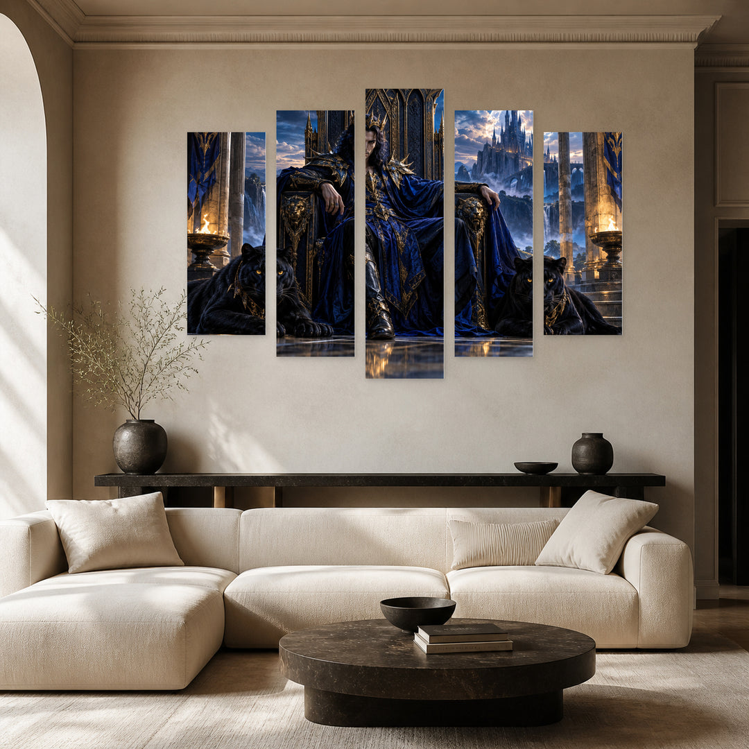Prince of Chaos in Blue and Gold — five-panel wall art in alternate frontal interior | 5wallart 57838 M4