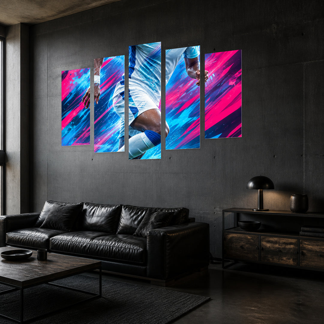 Speed and Passion with Geometric Rhythm — five-panel wall art in perspective interior | 5wallart 57840 M2