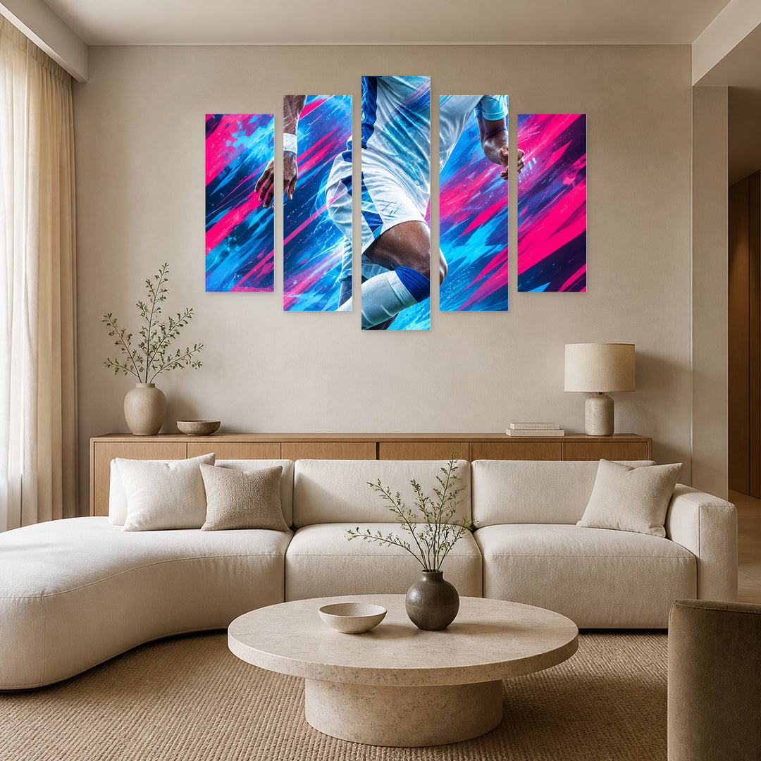 Speed and Passion with Geometric Rhythm — five-panel wall art in alternate frontal interior | 5wallart 57840 M4