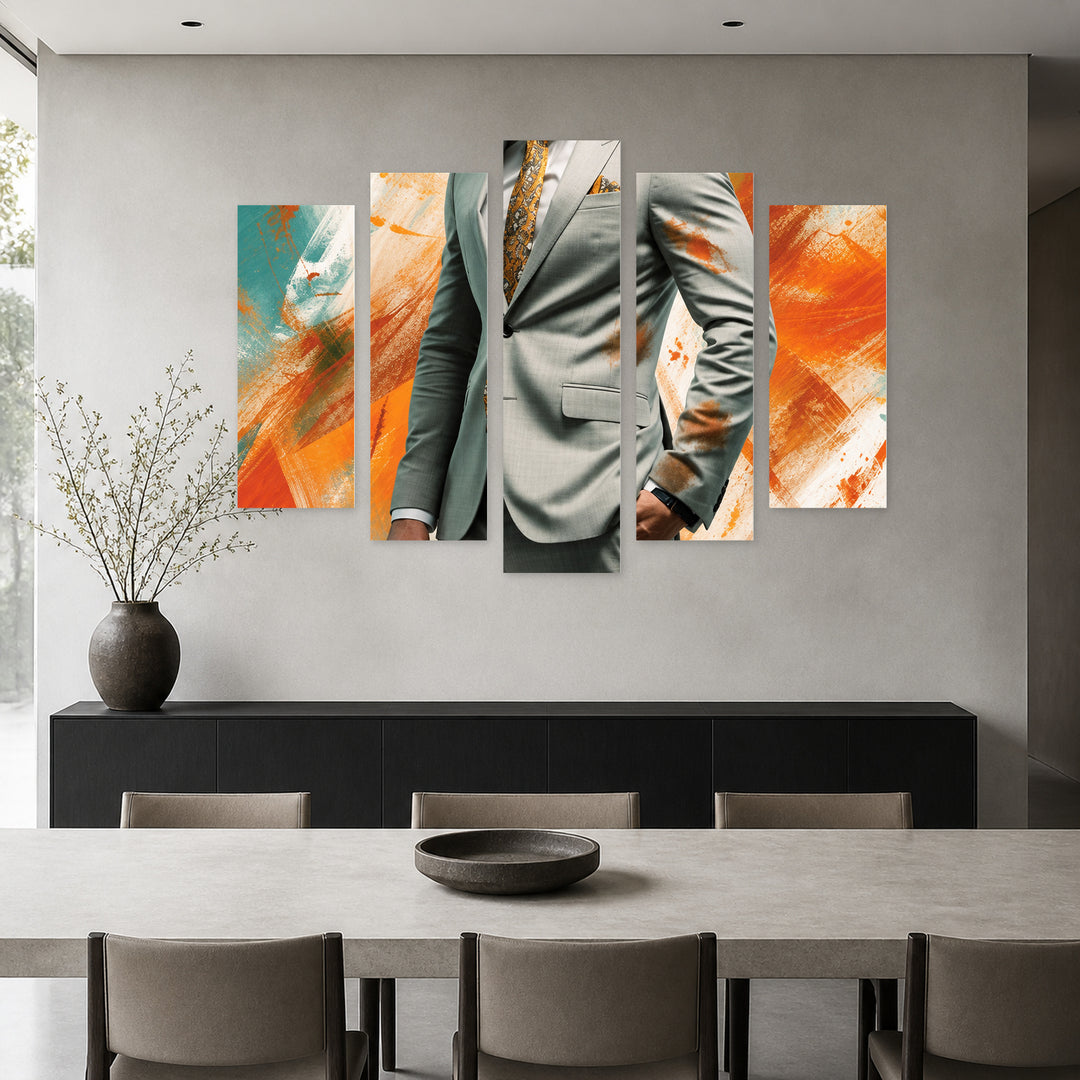 Elegant Power in Serene Light — five-panel wall art in alternate frontal interior | 5wallart 57843 M4