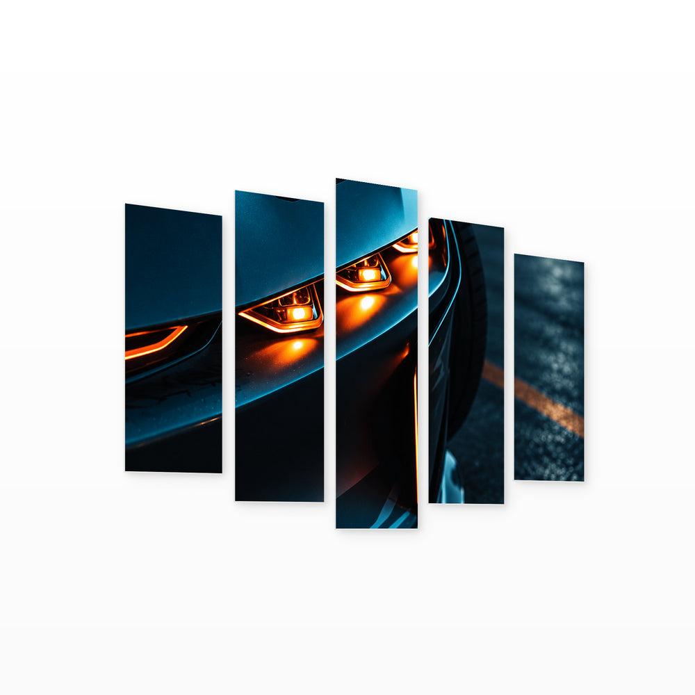 Midnight Predator at Night — five-panel wall art on white background in perspective | 5wallart 57844 M1