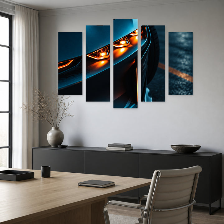 Midnight Predator at Night — five-panel wall art in frontal interior | 5wallart 57844 M3