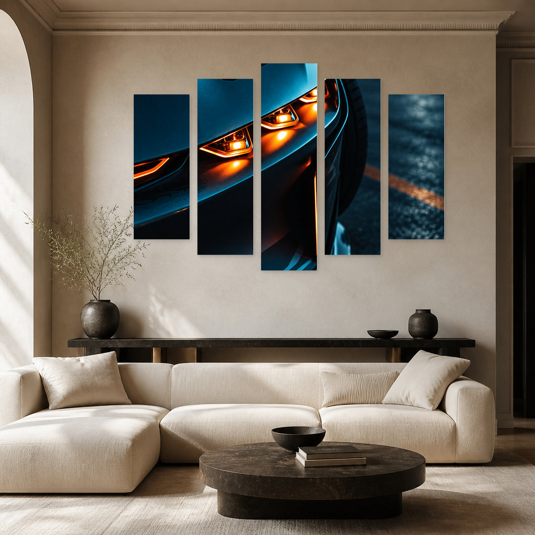 Midnight Predator at Night — five-panel wall art in alternate frontal interior | 5wallart 57844 M4