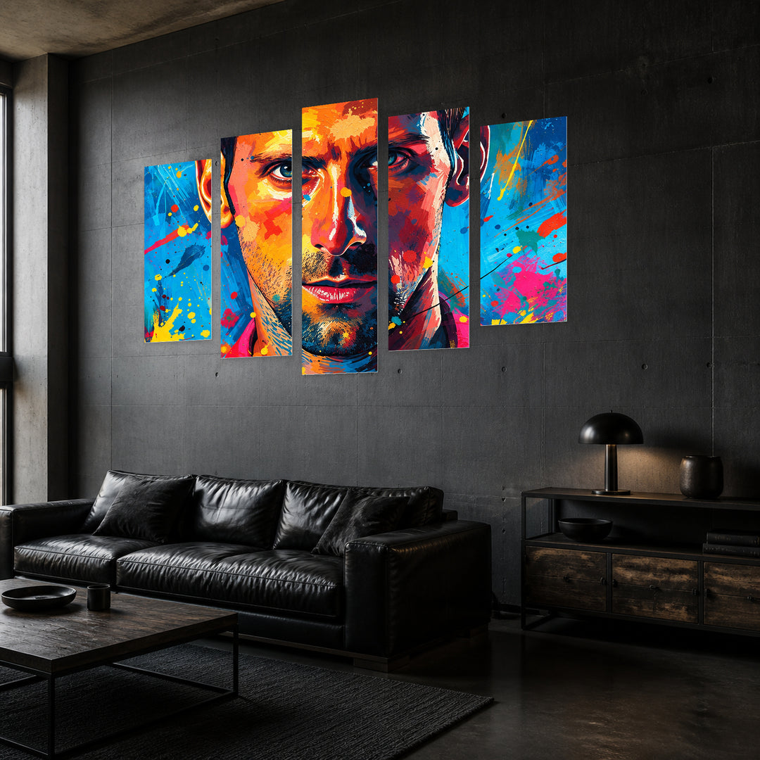 Champion's Gaze with Dramatic Contrast — five-panel wall art in perspective interior | 5wallart 57850 M2