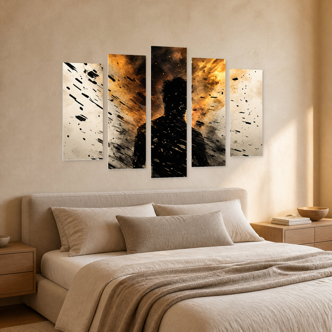Living Dead with Dramatic Contrast — five-panel wall art in perspective interior | 5wallart 57851 M2