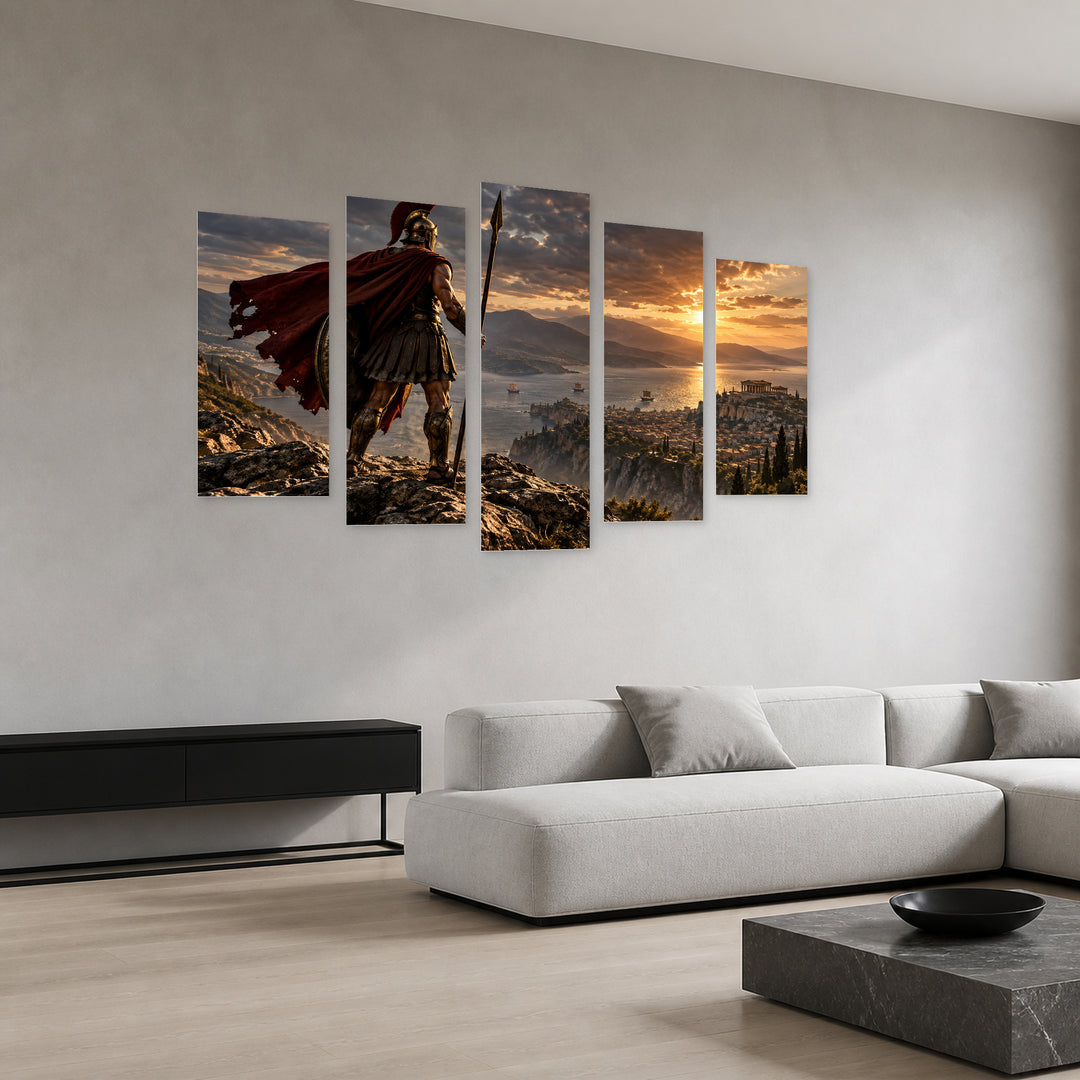 Legacy of Sparta with Dramatic Contrast — five-panel wall art in perspective interior | 5wallart 57852 M2