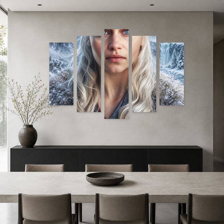 Northern Queen in Winter — five-panel wall art in alternate frontal interior | 5wallart 57853 M4