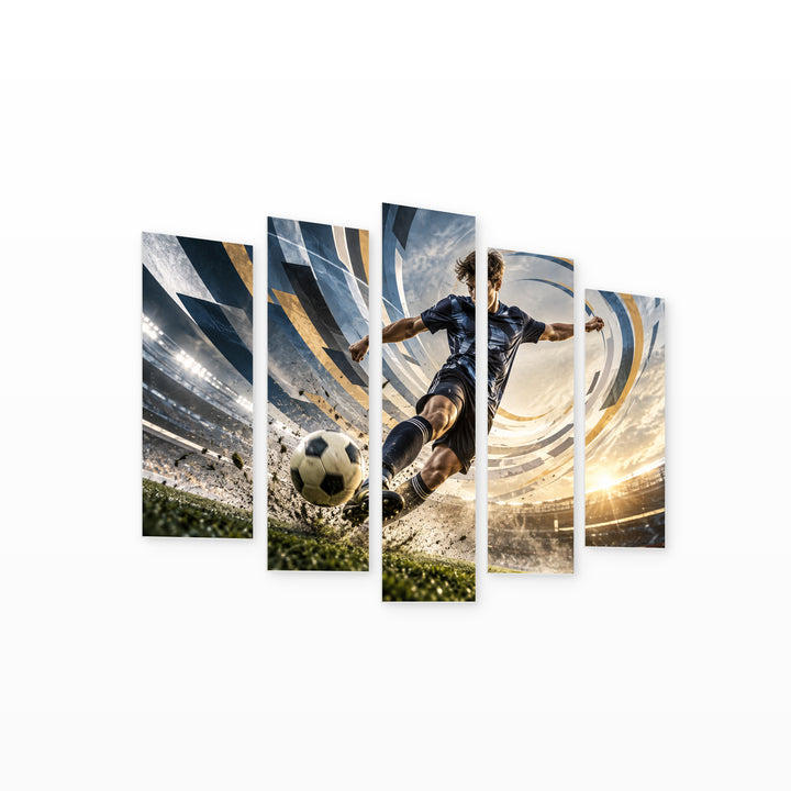 Whirlwind of the Game with Geometric Rhythm — five-panel wall art on white background in perspective | 5wallart 57854 M1