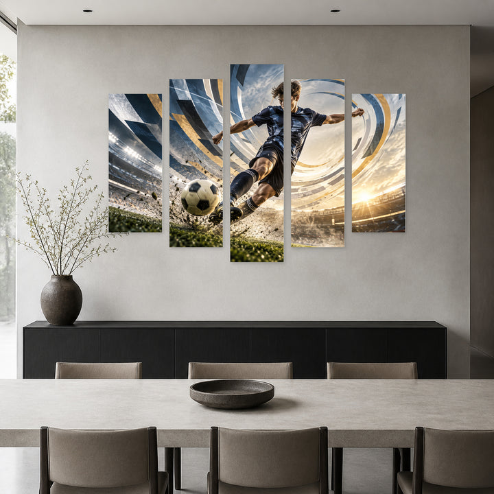 Whirlwind of the Game with Geometric Rhythm — five-panel wall art in frontal interior | 5wallart 57854 M3