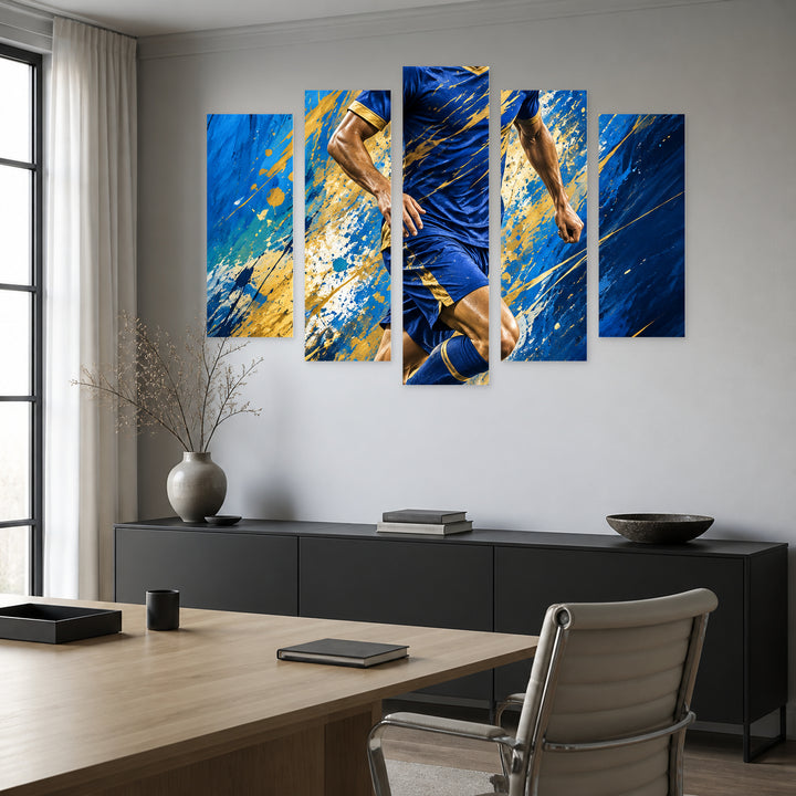 Storm Number Seven in Blue and Gold — five-panel wall art in frontal interior | 5wallart 57858 M3
