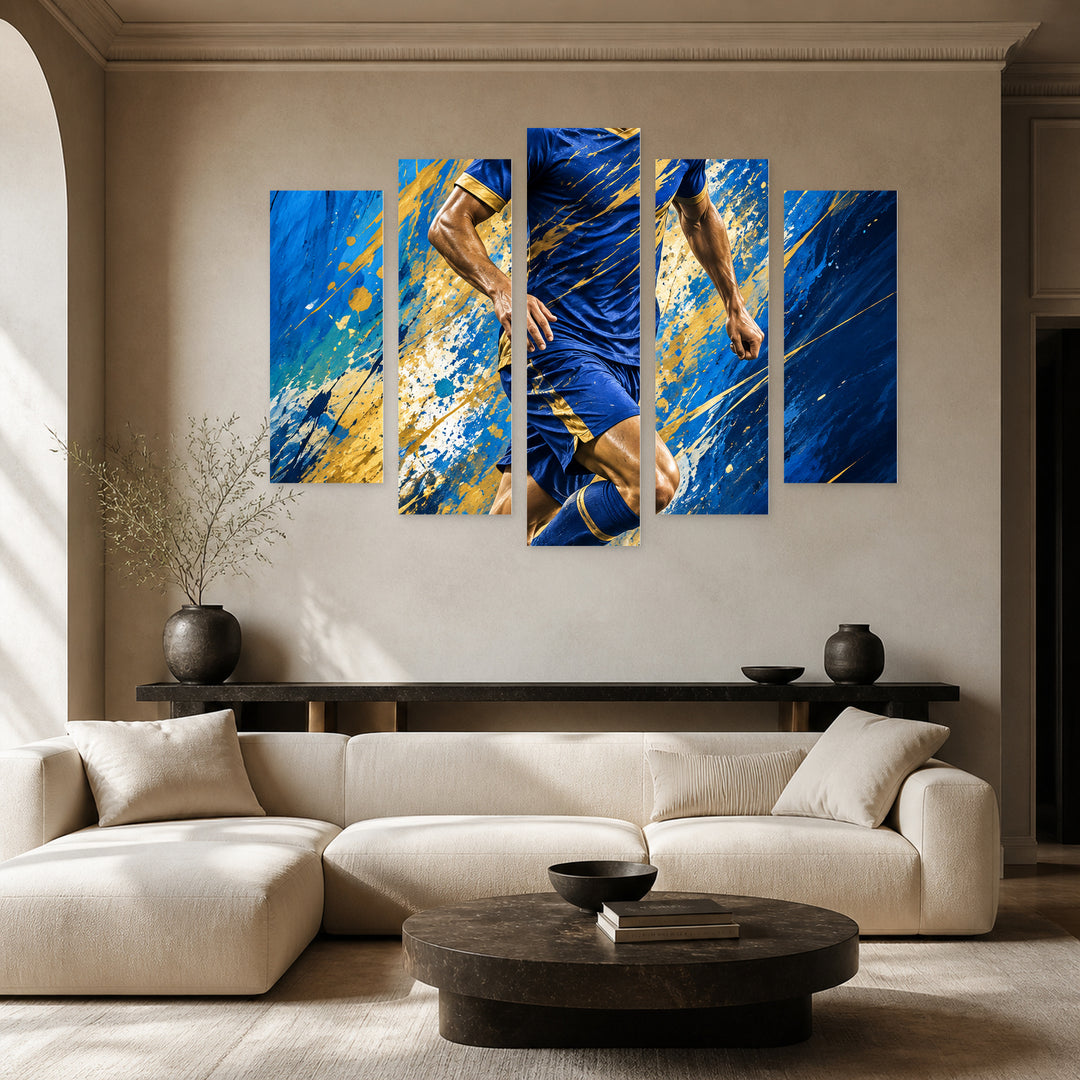 Storm Number Seven in Blue and Gold — five-panel wall art in alternate frontal interior | 5wallart 57858 M4