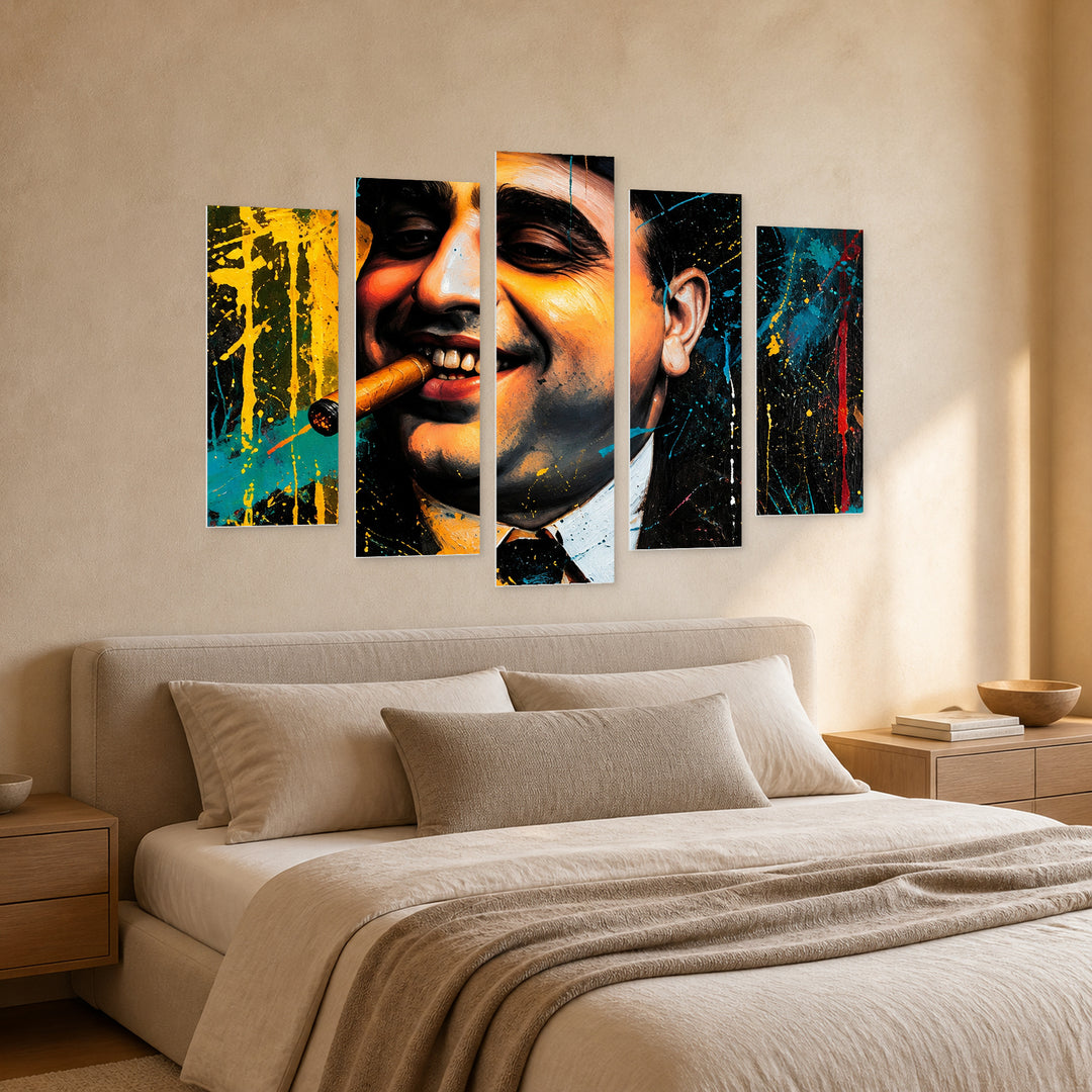 Al Capone in Vivid Color — five-panel wall art in perspective interior | 5wallart 57859 M2