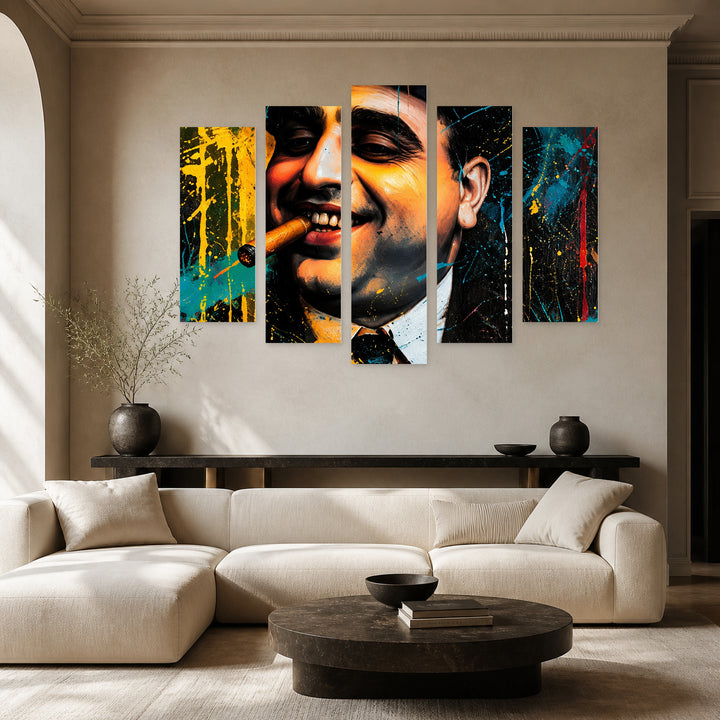 Al Capone in Vivid Color — five-panel wall art in frontal interior | 5wallart 57859 M3